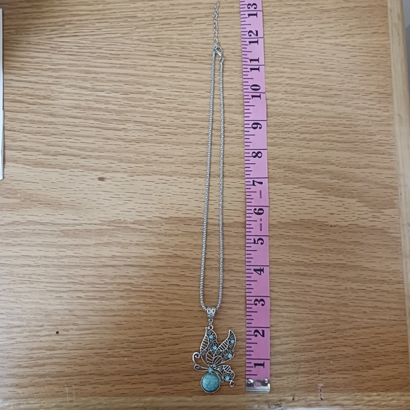 2 item-FAUX TURQUOISE BUTTERFLY GEMSTONE SILVERTONE NECKLACE & DRAGONFLY EARRING - Picture 5 of 10
